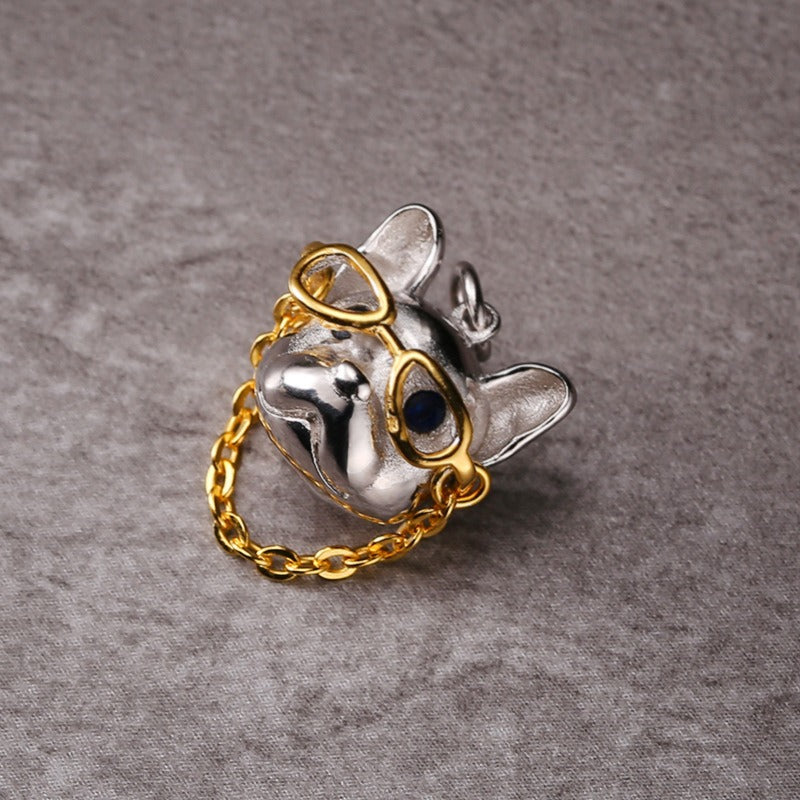 S925 Sterling Silver Eyeglasses Dog Pendant