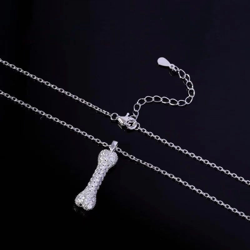 S925 Sterling Silver & Cubic Zirconia Dog Bone Necklace