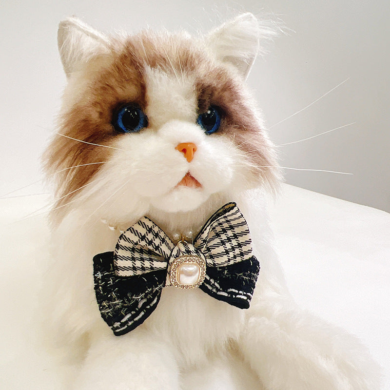 Black & White Checkered Bowtie Pearl Necklace