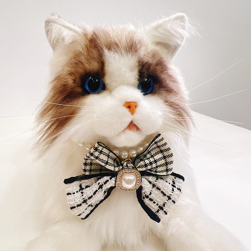 Black & White Checkered Bowtie Pearl Necklace