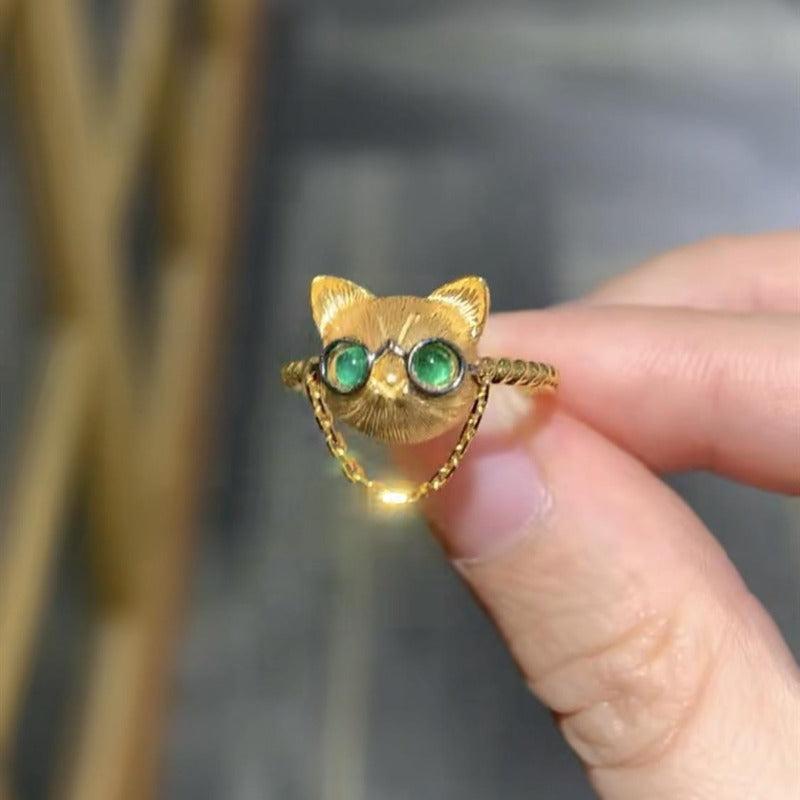 Exquisite Imitation 18K Gold Cat Ring