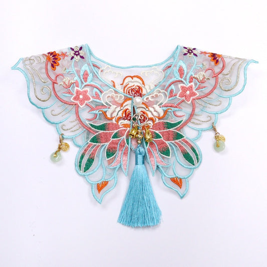 Blue Lotus Embroidered Hanfu Scarf