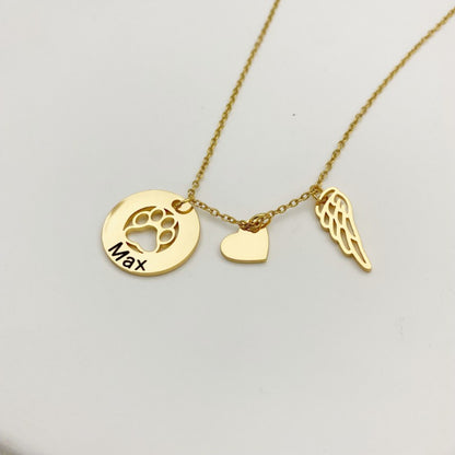 Custom Paw Heart Wing Stainless Steel Necklace