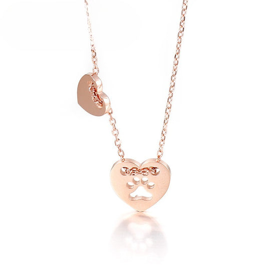 Titanium Cat Footprint Heart Necklace