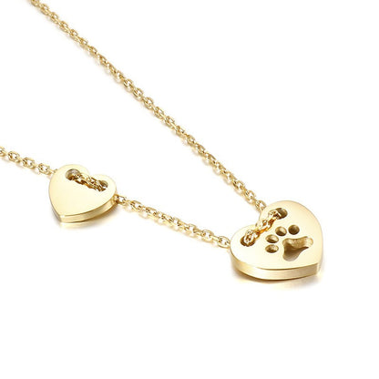 Titanium Cat Footprint Heart Necklace