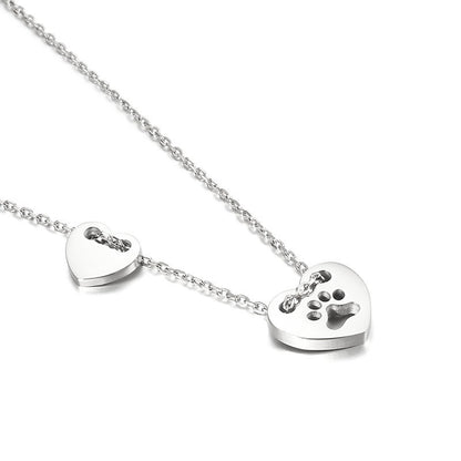 Titanium Cat Footprint Heart Necklace