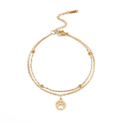 Round Paw Print Layered Stainless Steel Anklet