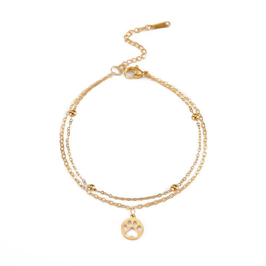 Round Paw Print Layered Stainless Steel Anklet