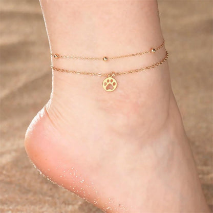 Round Paw Print Layered Stainless Steel Anklet