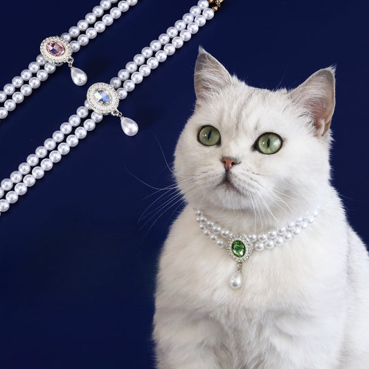 Double Pearl Gemstone Pet Necklace