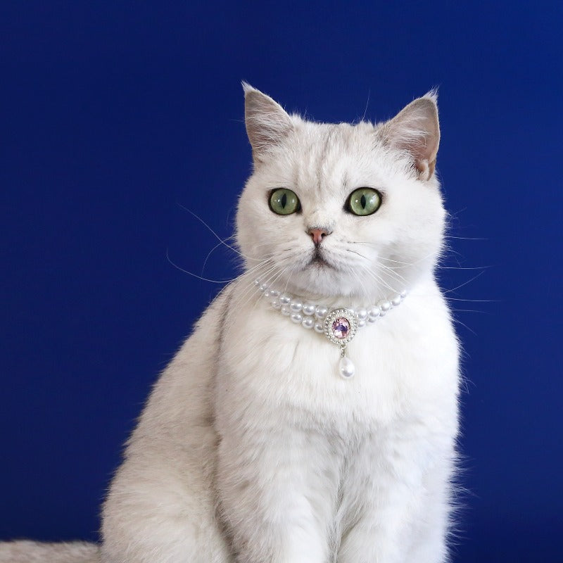 Double Pearl Gemstone Pet Necklace