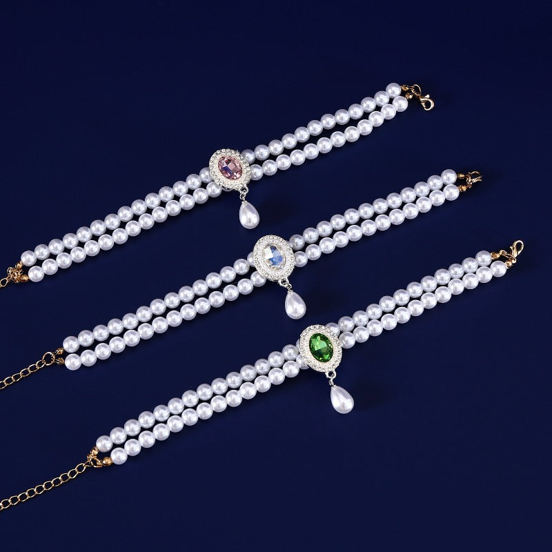 Double Pearl Gemstone Pet Necklace