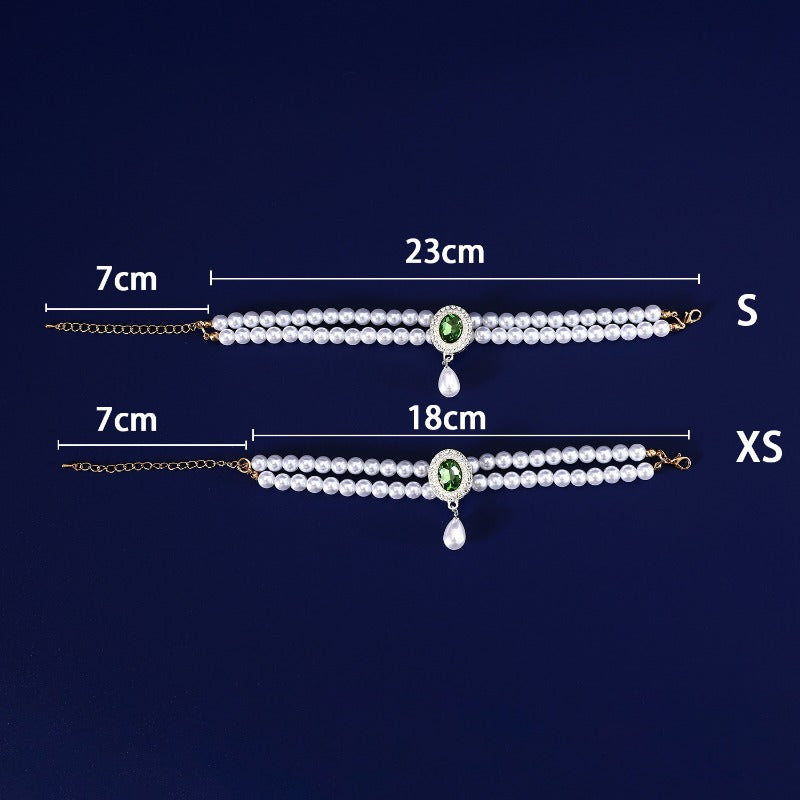 Double Pearl Gemstone Pet Necklace