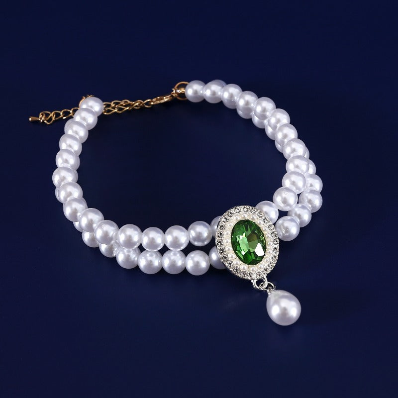 Double Pearl Gemstone Pet Necklace