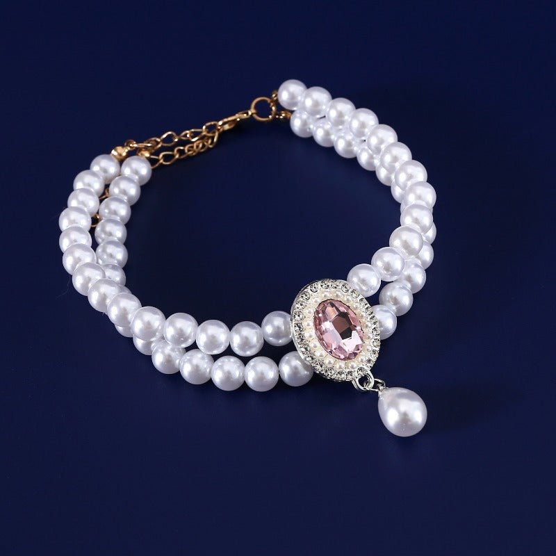 Double Pearl Gemstone Pet Necklace