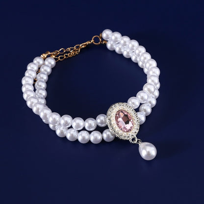 Double Pearl Gemstone Pet Necklace