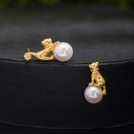 S925 Silver Creative Asymmetrical Kitten Earrings
