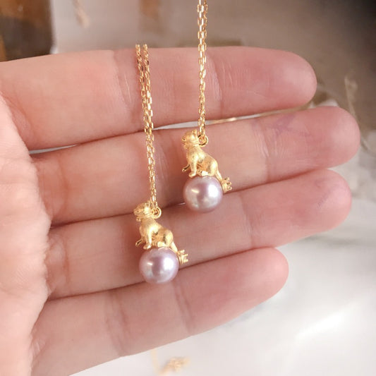 Freshwater Purple Pearl Cute Kitten Necklace