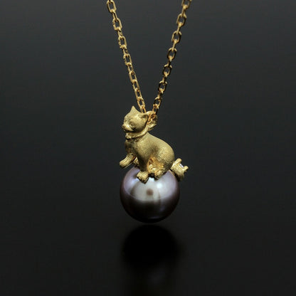 Freshwater Purple Pearl Cute Kitten Necklace