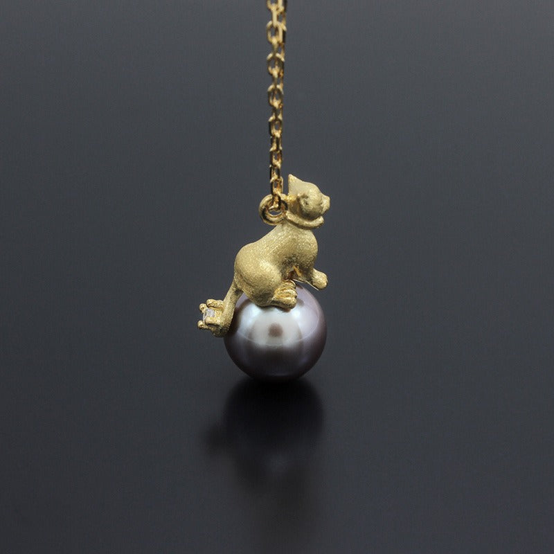Freshwater Purple Pearl Cute Kitten Necklace