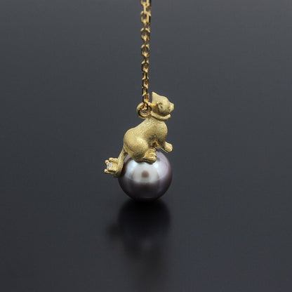 Freshwater Purple Pearl Cute Kitten Necklace