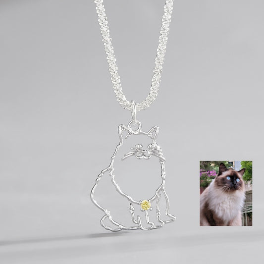 Custom S925 Silver Pet Stick Figure Necklace