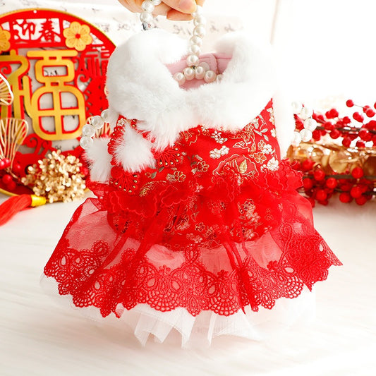 Faux Fur Collar Hanfu Dress