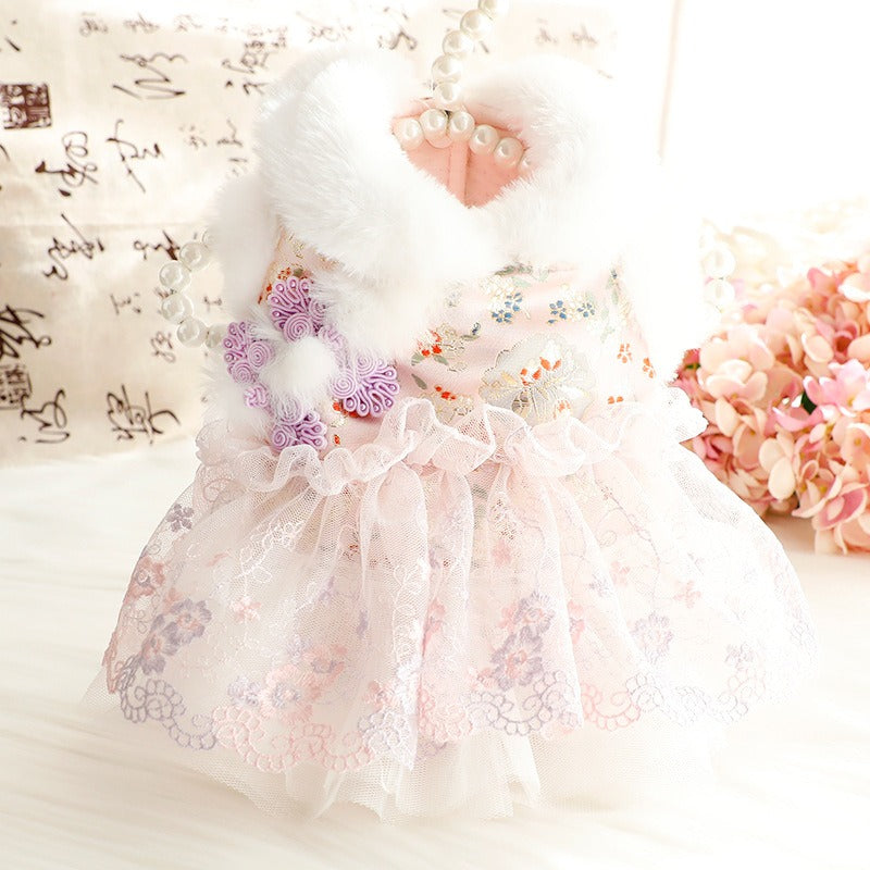 Faux Fur Collar Hanfu Dress