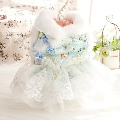 Faux Fur Collar Hanfu Dress