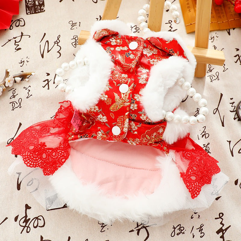 Faux Fur Collar Hanfu Dress