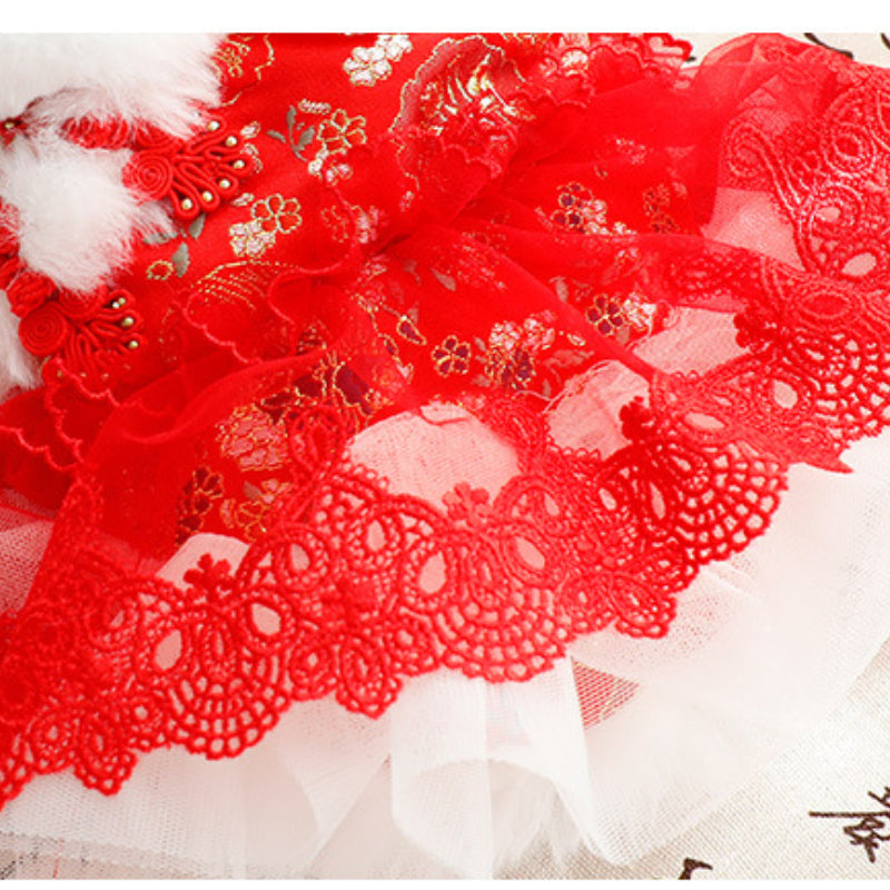 Faux Fur Collar Hanfu Dress