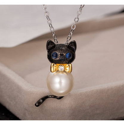 S925 Silver Bowtie Kitten Necklace