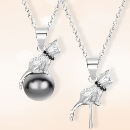 925 Sterling Silver Kitten With Pearl Collarbone Necklace