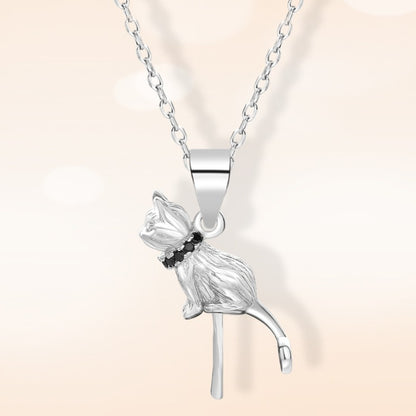 925 Sterling Silver Kitten With Pearl Collarbone Necklace