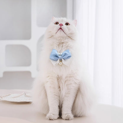 Blue Bowtie Pearl Pet Necklace