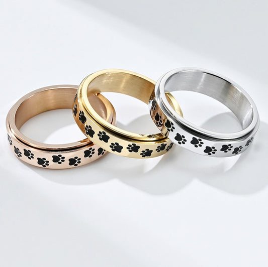 Puppy Palm Print Rotatable Titanium Steel Ring