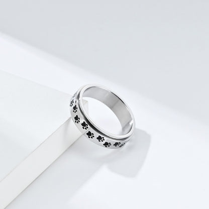 Puppy Palm Print Rotatable Titanium Steel Ring