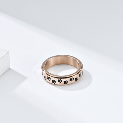 Puppy Palm Print Rotatable Titanium Steel Ring