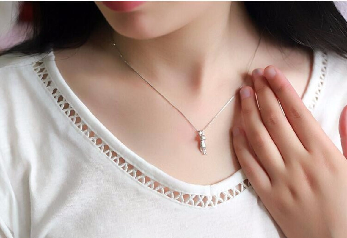 Imitation 925 Cat Sterling Silver Necklace