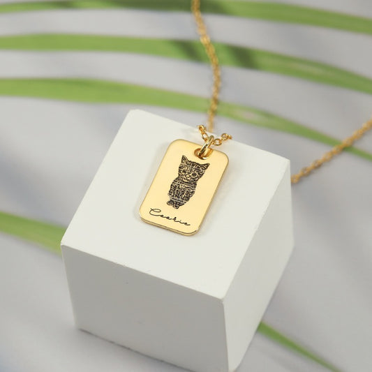 S925 Silver Custom Pet Photo Square Necklace