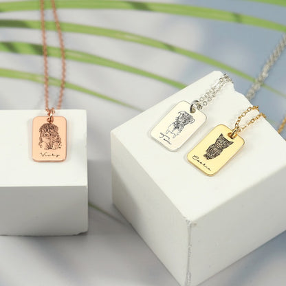 S925 Silver Custom Pet Photo Square Necklace