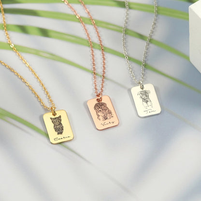 S925 Silver Custom Pet Photo Square Necklace