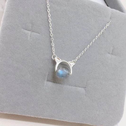 S925 Silver Cat Crystal Necklace