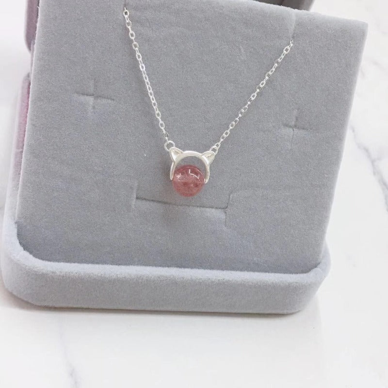 S925 Silver Cat Crystal Necklace