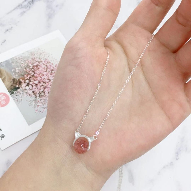 S925 Silver Cat Crystal Necklace
