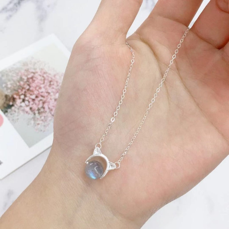 S925 Silver Cat Crystal Necklace