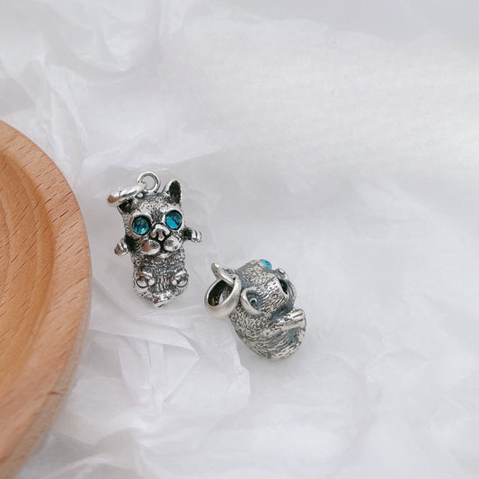 S925 Silver & Gemstone Cute Bulldog Pendant