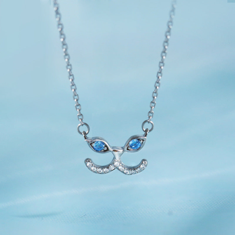 Silver Plated Cat Blue Eyes Necklace