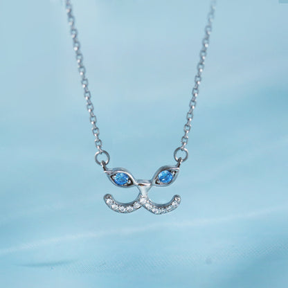 Silver Plated Cat Blue Eyes Necklace