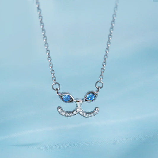 Silver Plated Cat Blue Eyes Necklace